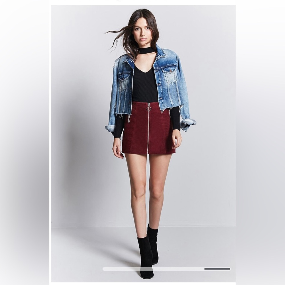 Corduroy Zip-Front Mini Skirt